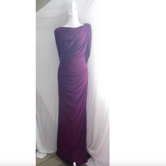 NEW Betsy & Adam BURGUNDY Cape Long Sleeve RUCHED Trumpet EVENING GOWN 10 - Picture 7 of 12